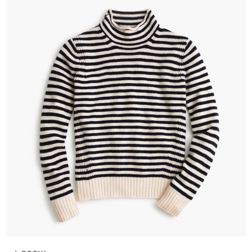 J. Crew Navy and Cream Striped Turtleneck Sweater
